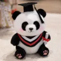 Cute graduation panda plush toy, soft stuffed animal wearing doctoral cap and gown for gift. - Black Wheat