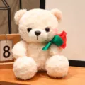 Süßer Plüsch Teddybär mit roter Rose, perfektes romantisches Geschenk zum Valentinstag. - Weißer Bär mit Rosenblüten / 16cm