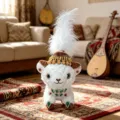 Cute ethnic style plush sheep toy with feather hat and gems, soft stuffed animal gift for kids. - Xinjiang Little Lamb with Brown Hat / 15cm (With Hat 35cm)