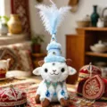 Cute ethnic style plush sheep toy with blue feather hat and jewel collar, soft doll. - Xinjiang Lamb with Rich Hat - Double Layer Blue / 15cm (With Hat 35cm)