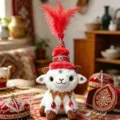 Xinjiang ethnic plush sheep doll, red hat with feather and gems, cute creative gift style - Xinjiang Lamb with Rich Hat - Double Layer Red / 15cm (With Hat 35cm)