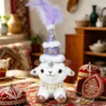 Cute ethnic style plush sheep toy doll with purple hat and feather decoration, unique gift. - Fortune Hat Xinjiang Lamb - Double-Layer Purple / 15cm (With Hat 35cm)