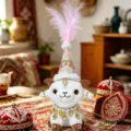 Xinjiang ethnic style cute lamb plush toy with feather hat and golden jewel accessories gift. - Fortune Hat Xinjiang Lamb - Single-Layer Pink / 15cm (With Hat 35cm)