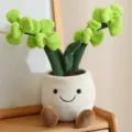 Cute potted plant plush toy with smiling face design, soft green leaves for home decor. - Orchid Ornament (35cm) / Green