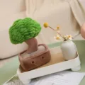 Cute potted plant plush toy with a smiling face, soft green tree crown, home decor bonsai. - Money Tree Ornament (30cm) / Dark Green