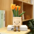 Cute plush tulip potted plant toy with smiling face and dangling legs for home decor. - Tulip Ornament (35cm) / Orange