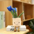 Plush tulip potted plant toy cute smiling flower pot home decor ornament gift - Tulip Ornament (35cm) / Blue