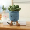 Cute potted succulent plush toy, blue knitted pot with cute dangling legs for room decor. - Succulent Ornament (25cm) / Blue