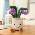 Cute plush potted plant toy with smile face, soft tulip flower doll for home room decor. - Lanling Flower Ornament (35cm) / Purple