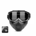 Schwarze taktische Motorrad Maske mit Atemventil, abnehmbarer Brille und Polsterung. - Schwarze Linse (mit Ausatemventil)