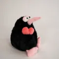 Cute black kiwi bird plush toy with a pink beak and heart, soft stuffed doll gift. - Black