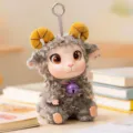 Cute grey curly fleece sheep plush keychain, vinyl face cute lamb bag charm pendant doll. - 15cm / Grey with Bell