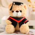Süßer Abschluss Teddybär Plüschtier mit Doktorhut und Robe perfektes Geschenk für Studenten. - Hellbraun Rot Gestreift / 23cm
