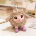 Cute fluffy sheep plush keychain, brown stuffed toy doll bag pendant with purple shoes. - Brown with Ball