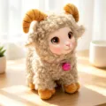 Cute vinyl face curly sheep plush toy pendant, soft lamb doll keychain, beige variant. - Brown Sitting