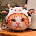 Simatico cuscino in peluche di gatto simulato con cappello di mucca 3D morbido giocattolo - Stile Cuscino Cappello Mucca 40cm