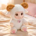 Cute vinyl plush sheep toy pendant fluffy lamb doll bag charm keychain accessory - White Short Fur Sitting