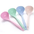 Set of four colorful long-handled soup spoons made of wheat straw plastic for kitchen use. - Soup Spoon / Bag Packaging / Pink