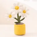 Cute plush potted flower toy with smiling daisy design and soft corduroy stems, detail view. - Daisy Ornament (34cm) / White
