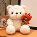 Süßer weißer Teddybär Plüschtier mit rotem Rosenstrauß, perfektes Geschenk zum Valentinstag. - Weißer Bär mit Rosenhut / 16cm