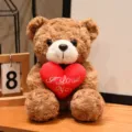 Brauner Pluesch Teddybaer mit rotem Herz Kissen niedliches Kuscheltier fuer Geschenke - Brauner Bär mit Herz / 16cm
