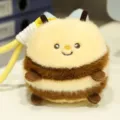 Cute bee plush toy keychain, fluffy round stuffed animal stress relief pendant for bags. - Bee