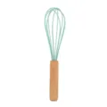 Silicone wire whisk with wooden handle, light green manual egg beater for home kitchen baking. - Green