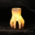 Spooky Halloween ghost hand shaped LED night light with warm yellow glow and stitches - 搪胶鬼手灯