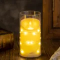 Warm flickering LED candle lamp wrapped in fairy lights inside a clear glass cylinder - 5.5*12.5cm Style (String Swinging Head)