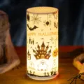 Atmospheric Halloween LED electronic candle night light with spooky castle and ghost motifs - Castle Print Style / L