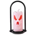 Portable LED ghost candle lamp with red glowing eyes for spooky Halloween decoration - White Skull Style