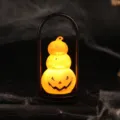 Warm glowing triple stacked pumpkin Halloween lantern decoration with black metal frame - Pumpkin Portable Lamp