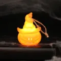 Glowing orange Halloween pumpkin lantern with a witch hat design and hanging twine loop - Witch Hat Pumpkin Lamp