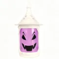 Linterna LED de Halloween vintage con cara de fantasma aterradora y brillo púrpura - Marco Blanco / Lámpara Morada