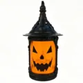 Farol LED de calabaza de Halloween con cara decorativa para un ambiente de fiesta - Marco Negro / Lámpara de Aceite Naranja