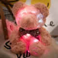 Glowing plush teddy bear toy with voice recording and cute bow tie for romantic gifts. - 25cm / Pink