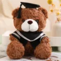 Abschluss Teddybär Braunes Plüschtier mit Doktorhut und Talar Kuschelpuppe Geschenk - Dunkelbraune & silberne Streifen