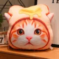 Simpatico cuscino in peluche di gatto 3D con cappello di pane tostato, morbido divano. - Stile Cuscino Toast al Formaggio 40cm