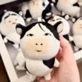 Funny abstract meme plush pendant, cute black and white cartoon doll toy for bag decoration. - Silly Cow