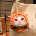 Grazioso ciondolo in peluche di gatto di simulazione 3D con cappello da hamburger per regalo. - Stile Pendente Amburger 10cm