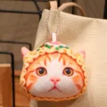Simpatico ciondolo gatto peluche arancione, soffice gattino 3D con cappello di noodle per borsa. - Stile Pendente Noodles Istantanei 10cm