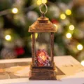 Vintage decorative LED fireplace lantern with warm simulated flickering flame effect - Square Lamp Gold Fireplace / Gold