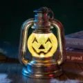 Lanterne citrouille d'Halloween en argent vieilli avec lumière jaune chaude décorative - 11.5cm*9.5cm*15.5cm / Argent Brossé