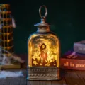 Vintage φανάρι Halloween με σκηνή θεριστή και ζεστή λάμψη LED για τρομακτική διακόσμηση - Αντίκα Ασημί Χάρος