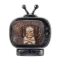 Globo d'acqua TV retrò di Halloween con statuina di teschio e glitter arancioni - Stile Teschio / TV Halloween Scheletro