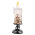 Halloween LED skull candle light featuring floating glitter and distressed silver base - Candle Style / Skull