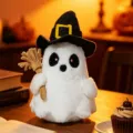 Halloween white ghost plush toy with cute witch hat and broom, soft stuffed doll home decor. - 28cm / 28cm White Ghost Wizard with Broom
