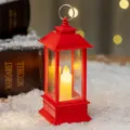 Lanterne à bougie LED rouge vintage avec anneau pour décoration de Noël intérieure - Rouge