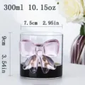 Rosa Schleife Glasbecher süße Borosilikat Safttasse ästhetische Trinkgläser 300ml - Schleife 7*9 Transparent
