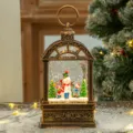 Lanterne boule à neige de Noël vintage en bronze avec figurines de bonhomme de neige - Bonhomme de Neige et Enfant